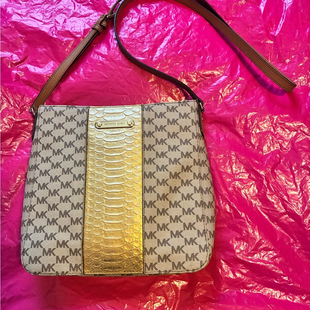 Michael Kors Gold and Brown Crossbody Bag